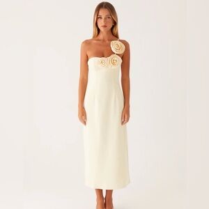 Peppermayo Ivory Midi Dress with Rose Details